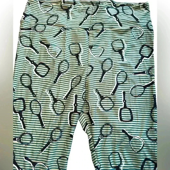 Lularoe TC hand mirror unicorn leggings. Tan & green pinstripe. New - Picture 1 of 6